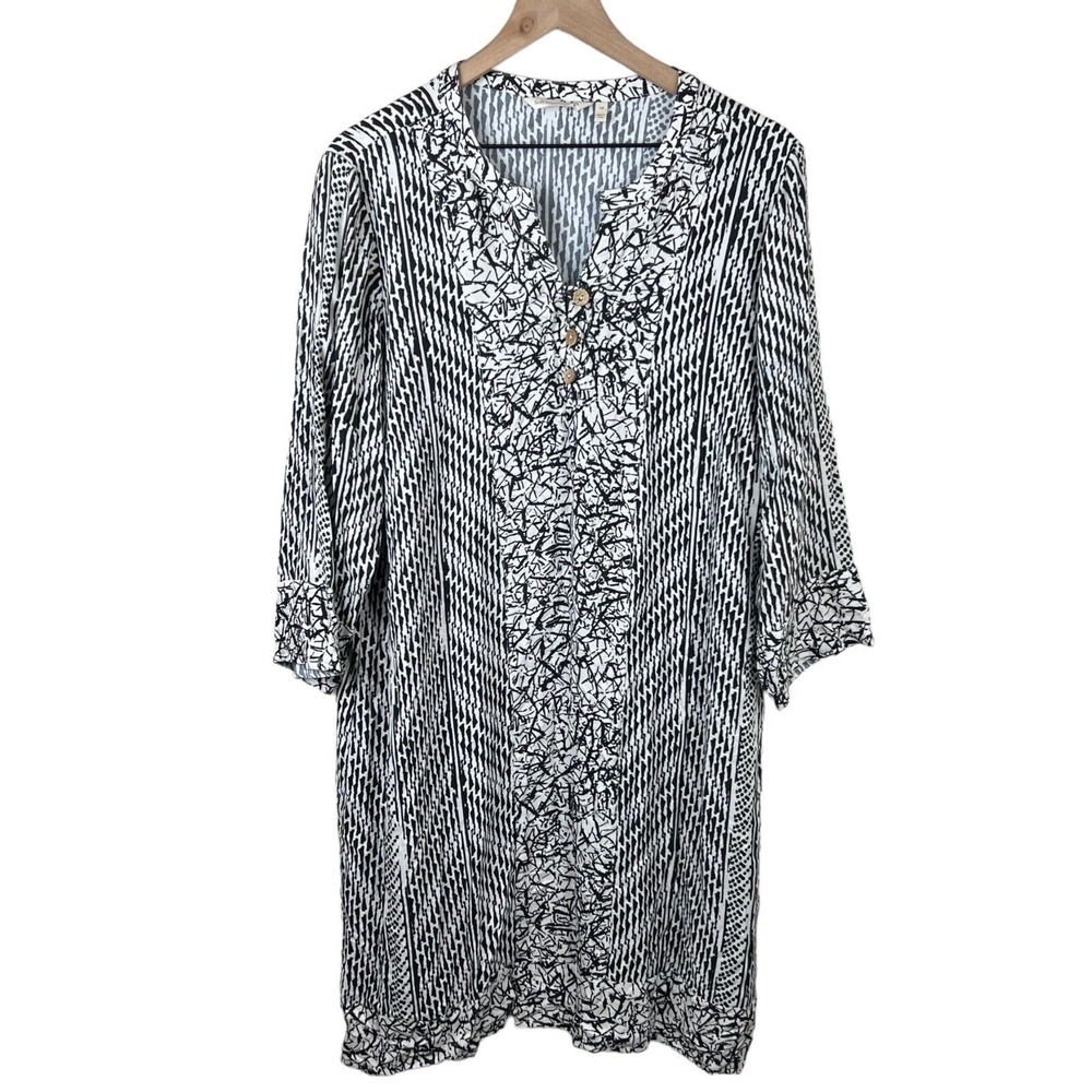 Soft Surroundings Womens Black White Geometric Print Raven Shift Dress‎ 1X